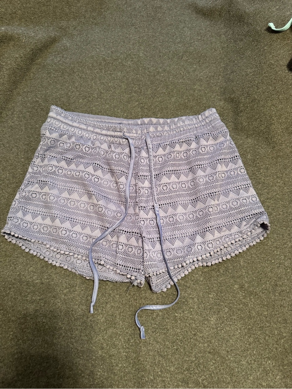 Stella Luce Lavender Crochet Pom-Trim High-Waist Shorts